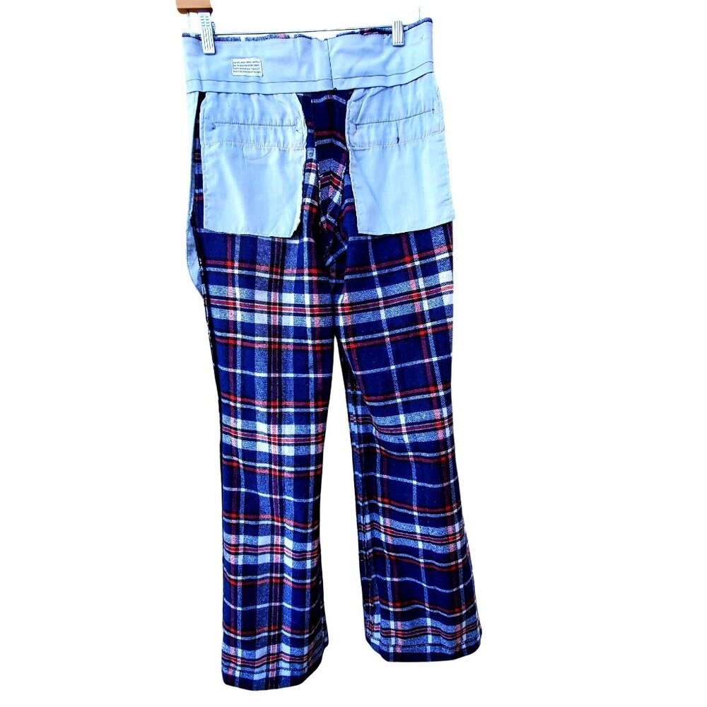Vintage 60s Mod Pants Women 4 Blue Red White Plaid Flared Cuffed NWOT 29" Waist - Picture 11 of 15